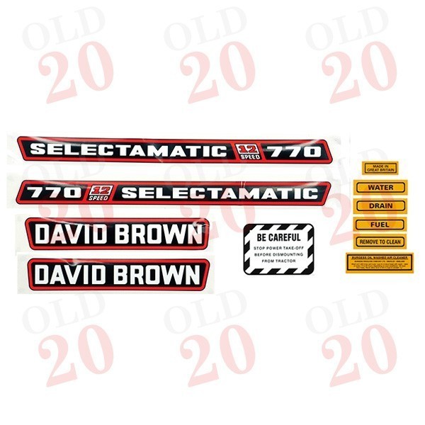 White David Brown 770 Decal Set (Red Stickers)