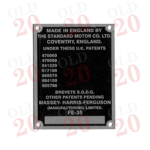 Ferguson TEF and FE35 23c Serial Number Commission Plate