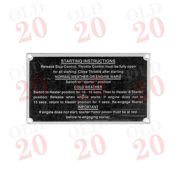 MF35 Cold Starting Instructions Plate