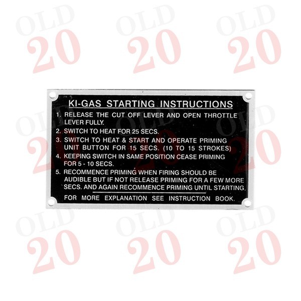 FE35 KIGAS Cold Starting Instructions Plate