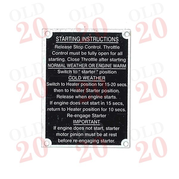 MF65, MF100 Series Starting Instruction Plate